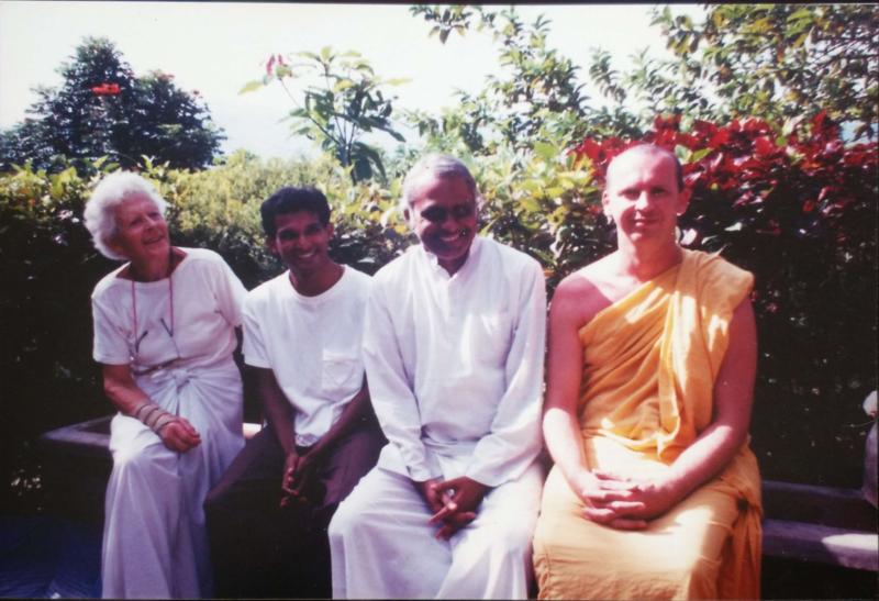 On bench with Ven Dhammika, Sri Lanka, 1990s